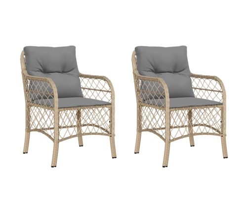 Sillones jardín con cojines 2 uds ratán sintético beige mezcla