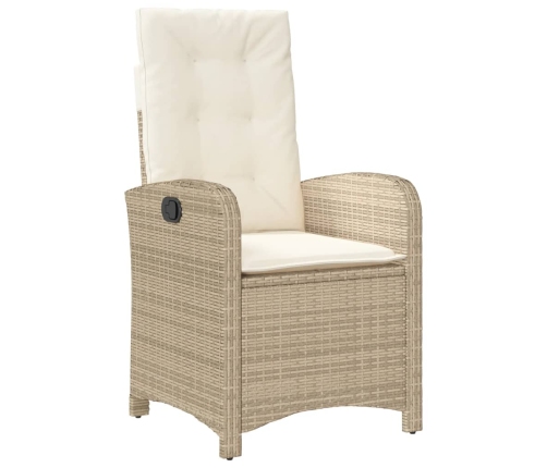 Silla de jardín reclinable con cojines ratán sintético beige