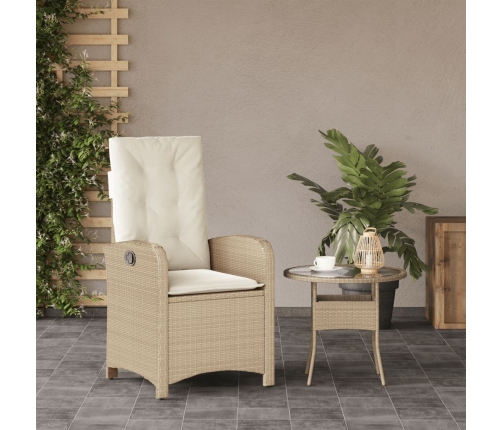 Silla de jardín reclinable con cojines ratán sintético beige