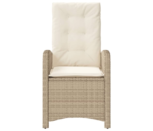 Silla de jardín reclinable con cojines ratán sintético beige