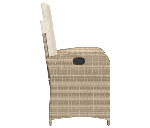 Silla de jardín reclinable con cojines ratán sintético beige