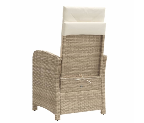 Silla de jardín reclinable con cojines ratán sintético beige