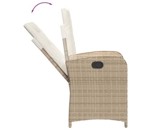 Silla de jardín reclinable con cojines ratán sintético beige