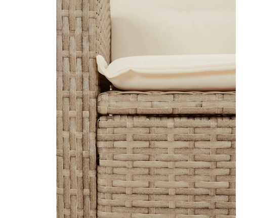 Silla de jardín reclinable con cojines ratán sintético beige