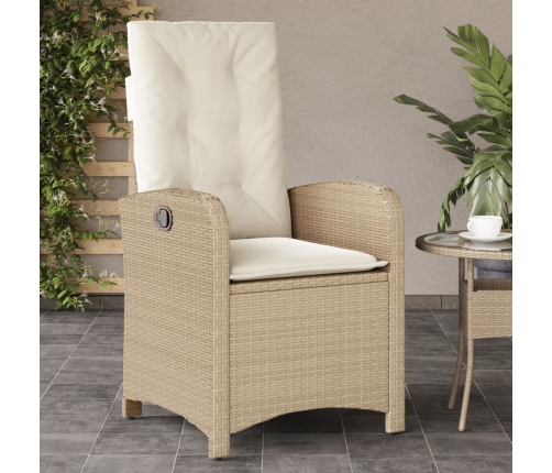 Silla de jardín reclinable con cojines ratán sintético beige