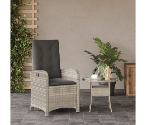 vidaXL Sillón de jardín reclinable con cojines ratán PE gris claro