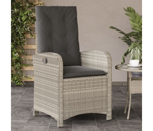 vidaXL Sillón de jardín reclinable con cojines ratán PE gris claro