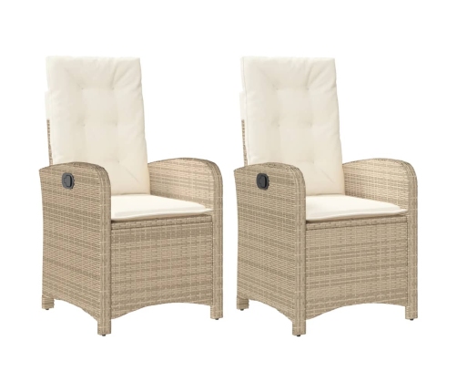 Sillones reclinables de jardín con cojines beige 2 uds ratán PE