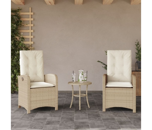 Sillones reclinables de jardín con cojines beige 2 uds ratán PE