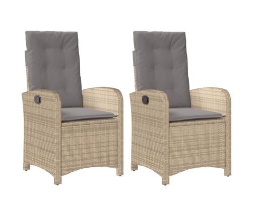 Sillones reclinables jardín y cojines beige mix 2 uds ratán PE