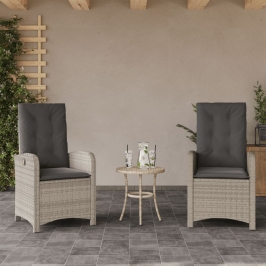 Sillones reclinables de jardín con cojines gris 2 uds ratán PE