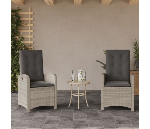 Sillones reclinables de jardín con cojines gris 2 uds ratán PE