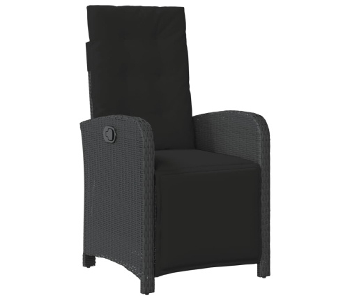 vidaXL Sillón reclinable de jardín con reposapiés ratán PE negro