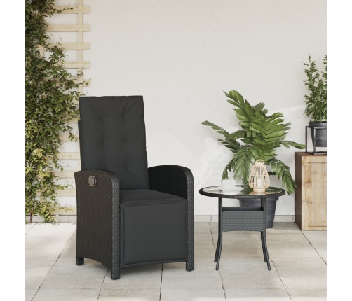 vidaXL Sillón reclinable de jardín con reposapiés ratán PE negro