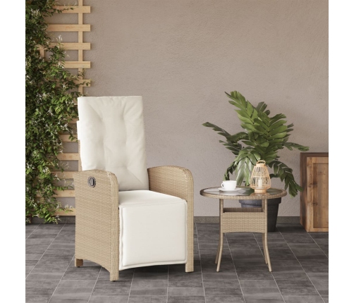 Sillón reclinable de jardín con reposapiés ratán PE beige