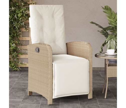 Sillón reclinable de jardín con reposapiés ratán PE beige