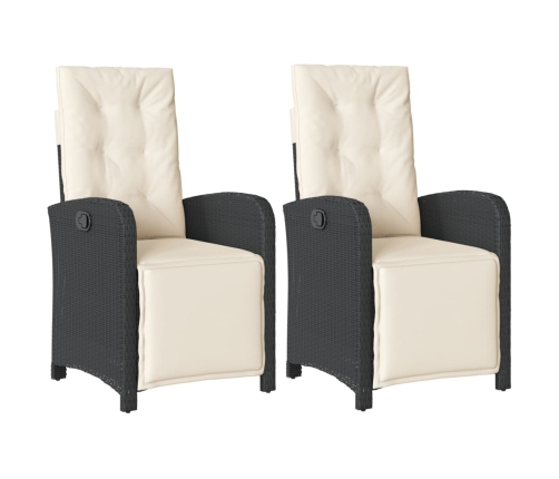 Sillones reclinables jardín con reposapiés 2 uds ratán PE negro