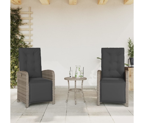 Sillones reclinables jardín con reposapiés 2 uds ratán PE gris