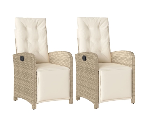 Sillones reclinables jardín con reposapiés 2 uds ratán PE beige