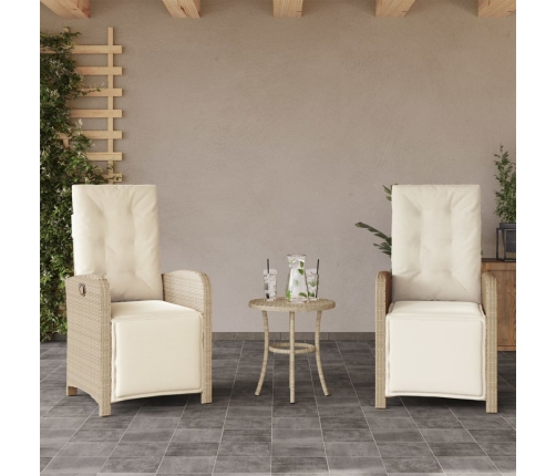 Sillones reclinables jardín con reposapiés 2 uds ratán PE beige