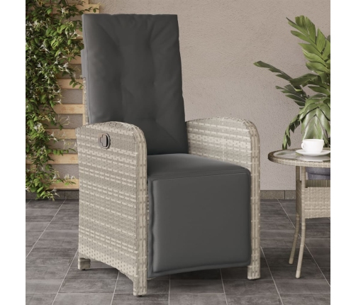 vidaXL Sillón reclinable jardín y reposapiés 2 uds ratán PE gris claro