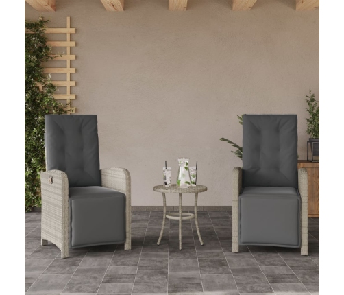 vidaXL Sillón reclinable jardín y reposapiés 2 uds ratán PE gris claro