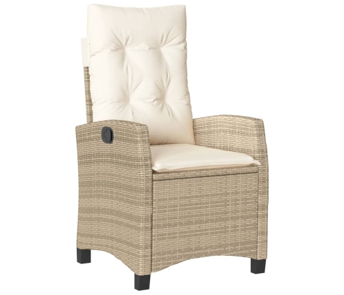 Silla de jardín reclinable con cojines ratán sintético beige