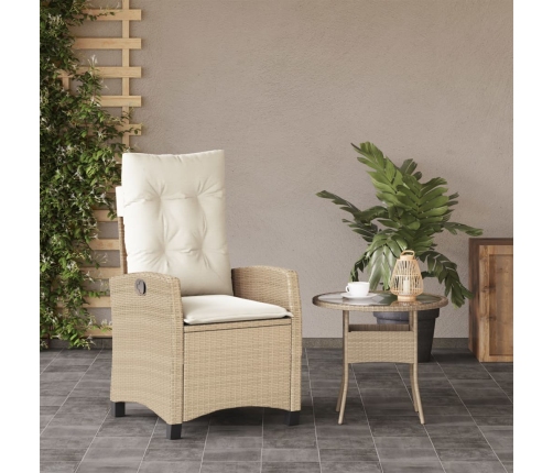 Silla de jardín reclinable con cojines ratán sintético beige