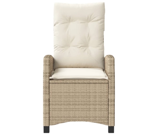 Silla de jardín reclinable con cojines ratán sintético beige