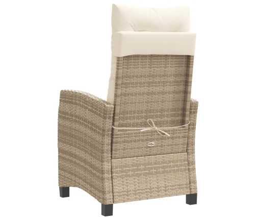 Silla de jardín reclinable con cojines ratán sintético beige