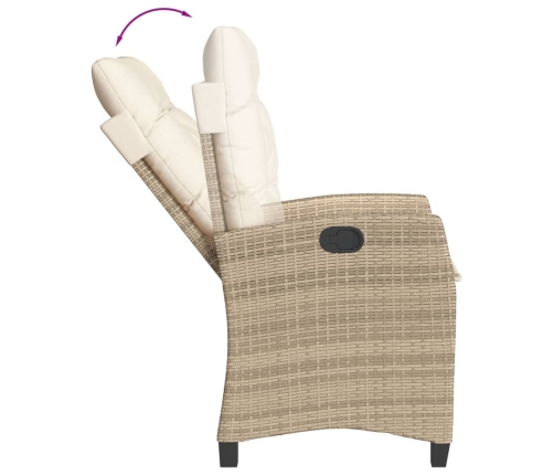 Silla de jardín reclinable con cojines ratán sintético beige