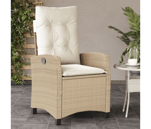 Silla de jardín reclinable con cojines ratán sintético beige