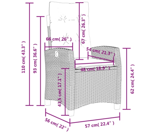 Sillones reclinable jardín y cojines 2 uds ratán sintético gris