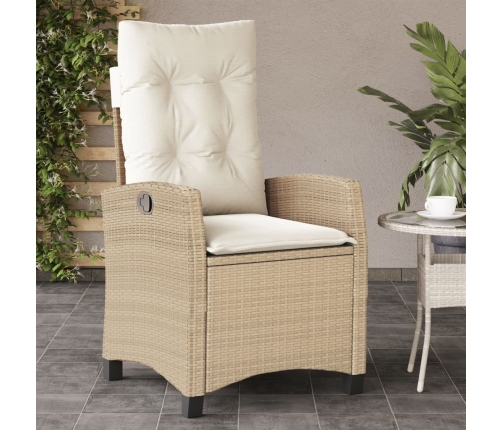 Sillones reclinables de jardín con cojines beige 2 uds ratán PE