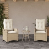 Sillones reclinables de jardín con cojines beige 2 uds ratán PE