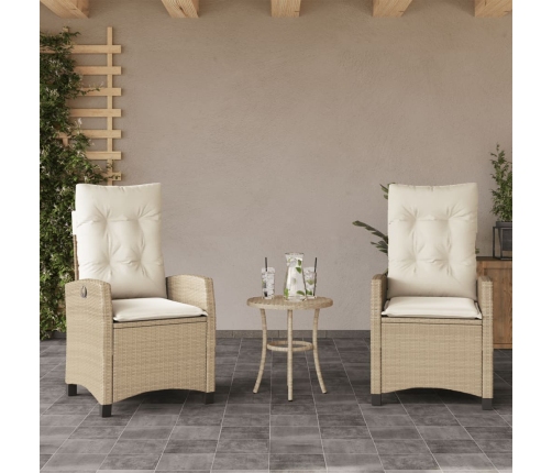 Sillones reclinables de jardín con cojines beige 2 uds ratán PE