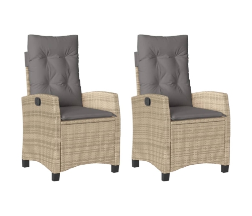 Sillones reclinables jardín y cojines beige mix 2 uds ratán PE