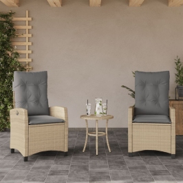 Sillones reclinables jardín y cojines beige mix 2 uds ratán PE