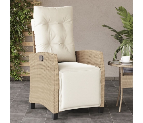 vidaXL Sillón reclinable de jardín con reposapiés ratán PE beige