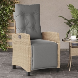 Sillón reclinable de jardín con reposapiés ratán PE beige mixto