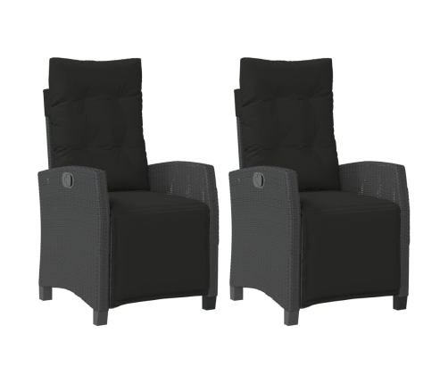 Sillones reclinables jardín con reposapiés 2 uds ratán PE negro