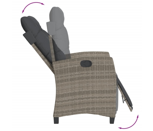 vidaXL Sillones reclinables jardín con reposapiés 2 uds ratán PE gris