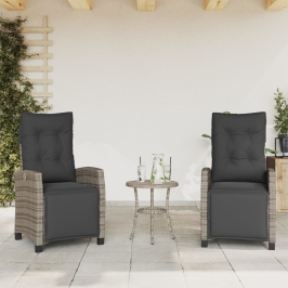 Sillones reclinables jardín con reposapiés 2 uds ratán PE gris