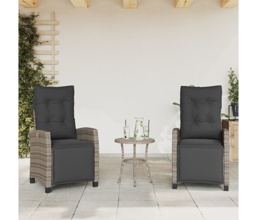 vidaXL Sillones reclinables jardín con reposapiés 2 uds ratán PE gris