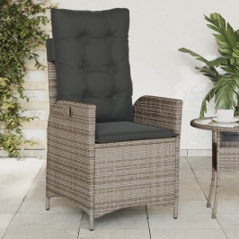 Sillón reclinable de jardín con cojines ratán sintético gris