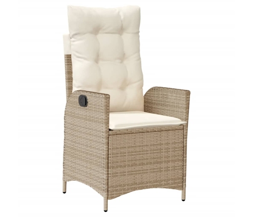 Silla de jardín reclinable con cojines ratán sintético beige