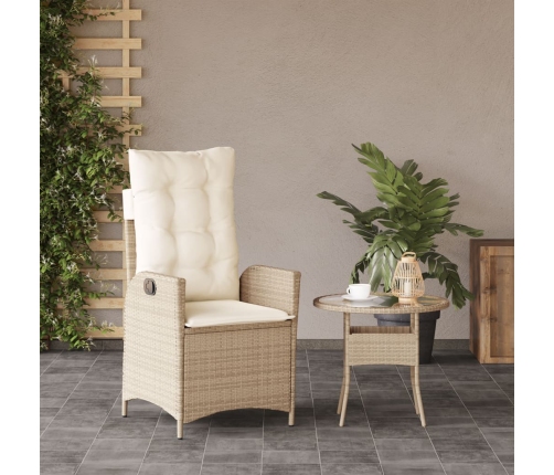 Silla de jardín reclinable con cojines ratán sintético beige