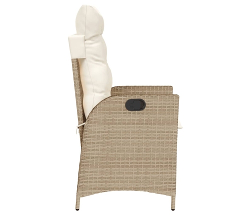 Silla de jardín reclinable con cojines ratán sintético beige