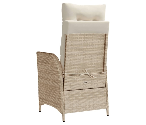 Silla de jardín reclinable con cojines ratán sintético beige