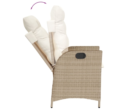 Silla de jardín reclinable con cojines ratán sintético beige